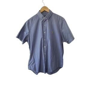 Ralph Lauren Blue & White Check Print Short Sleeve Button-Up Shirt Men's Large